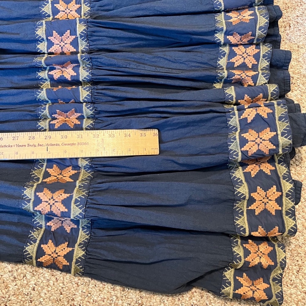 Ivy City Co Navy Blue Embroidered Cotton Gauze Tiered Midi Dress Boho Womens L - Picture 10 of 10